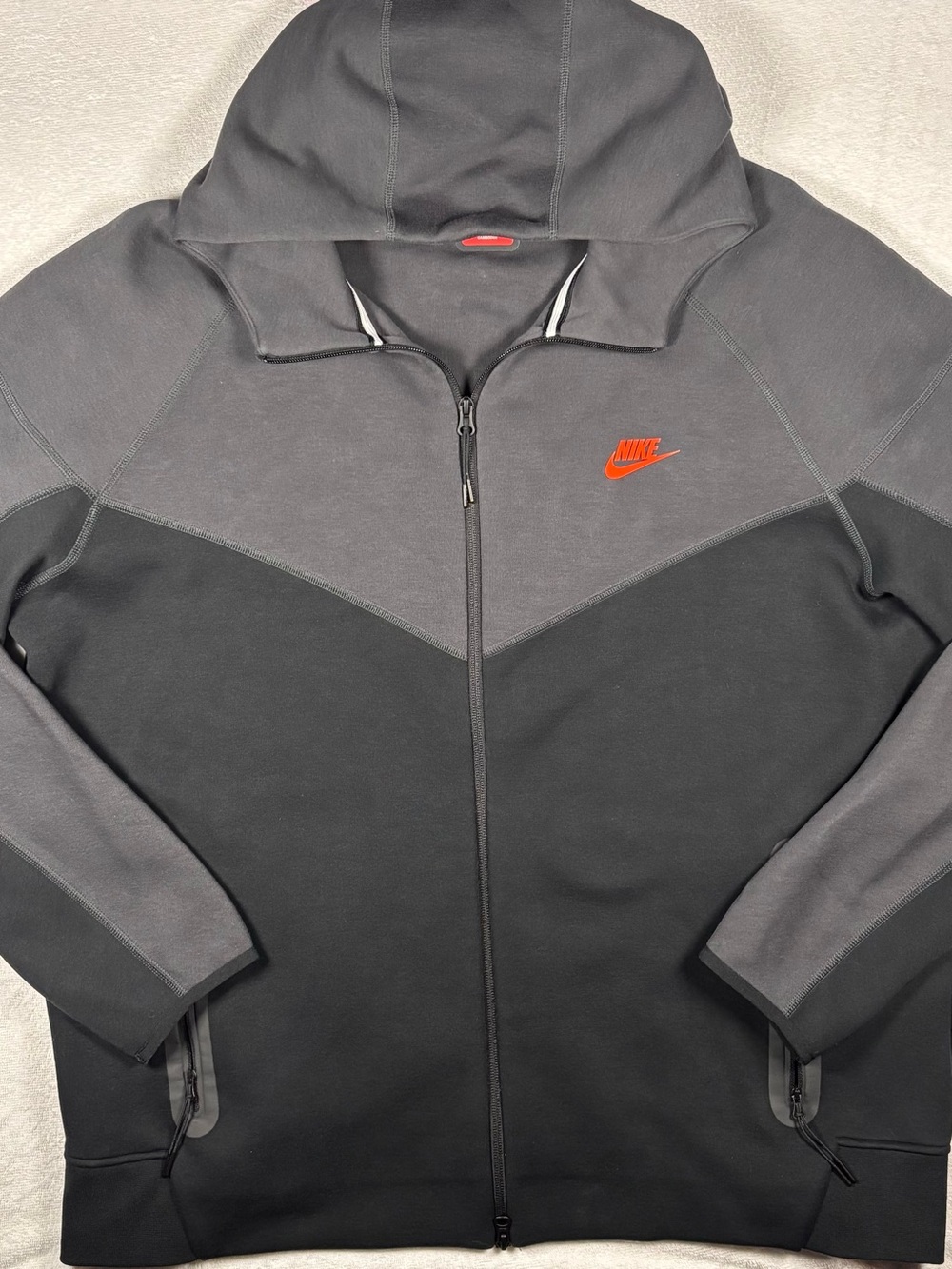 Nike Tech Fleece Windrunner Full-Zip Hoodie Black Dark Smoke Grey Safety Orange